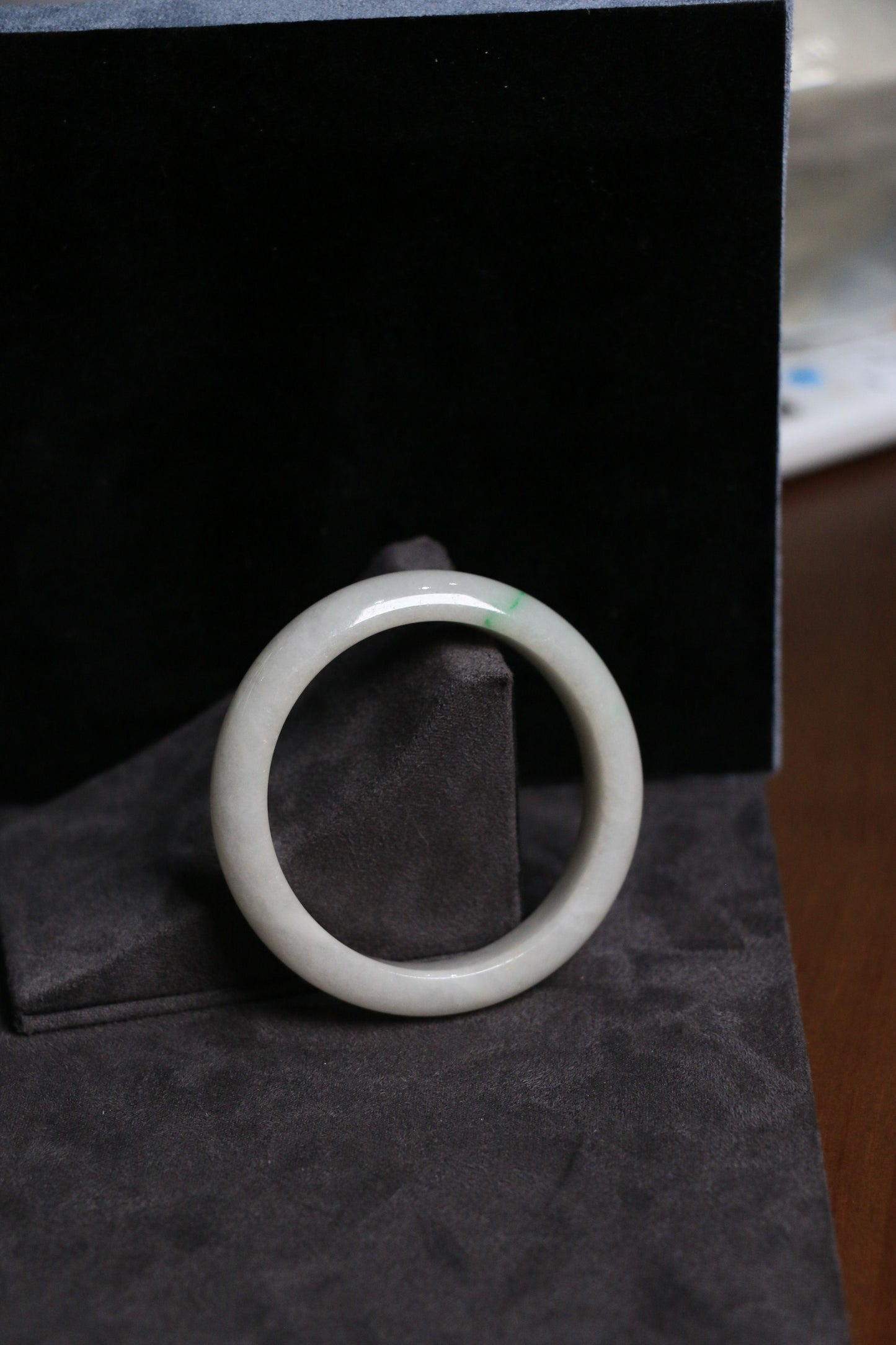 Harmonious White Green Jade Bangle - Unique Five Elements Feng Shui Jewelry for Chi Flow & Prosperity (Exclusive Piece)