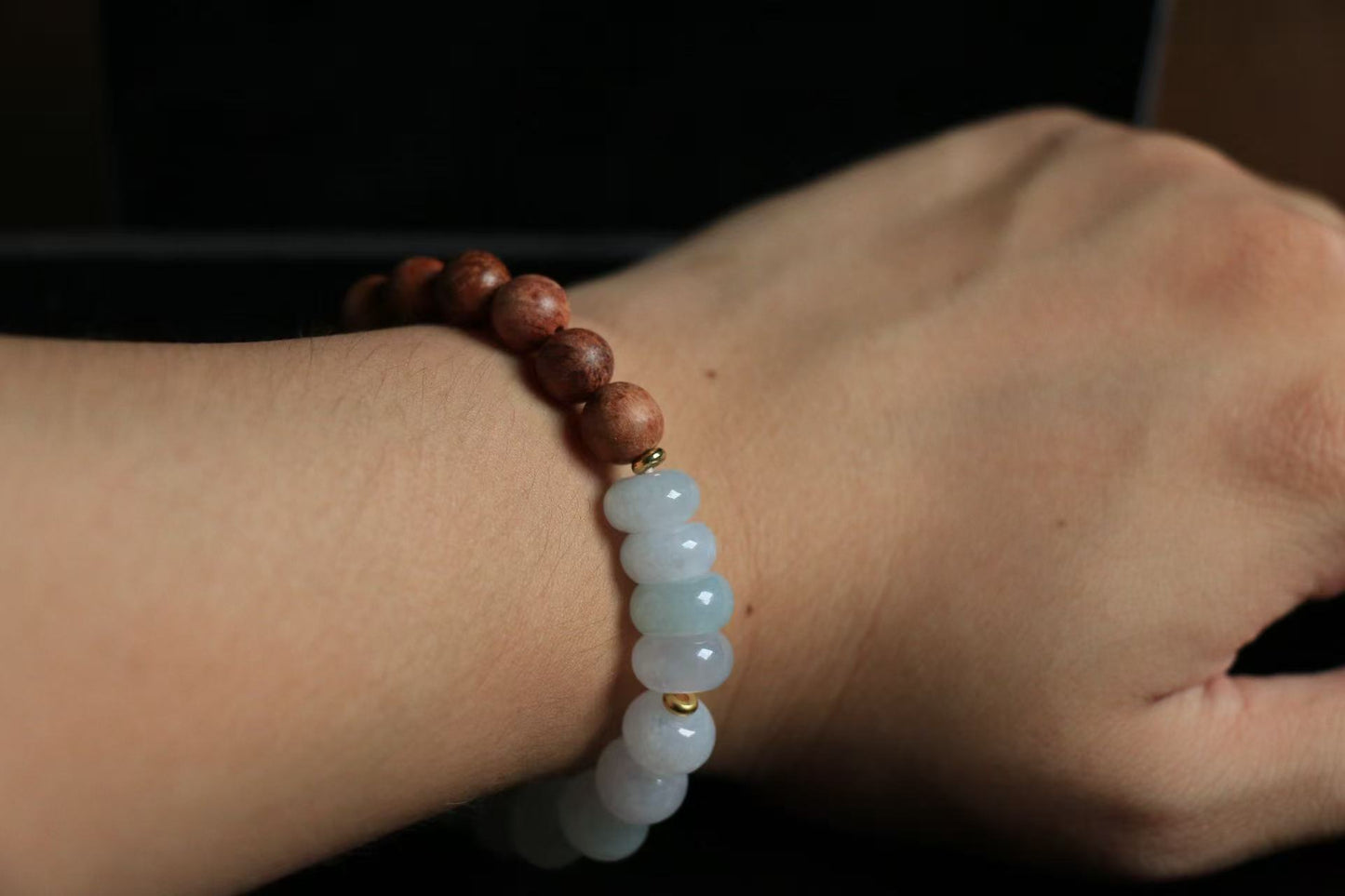 White-Green Jade & Agarwood Energy Bracelet - Metal-Wood Fusion for Wealth Boost & Career Protection | Feng Shui Harmony