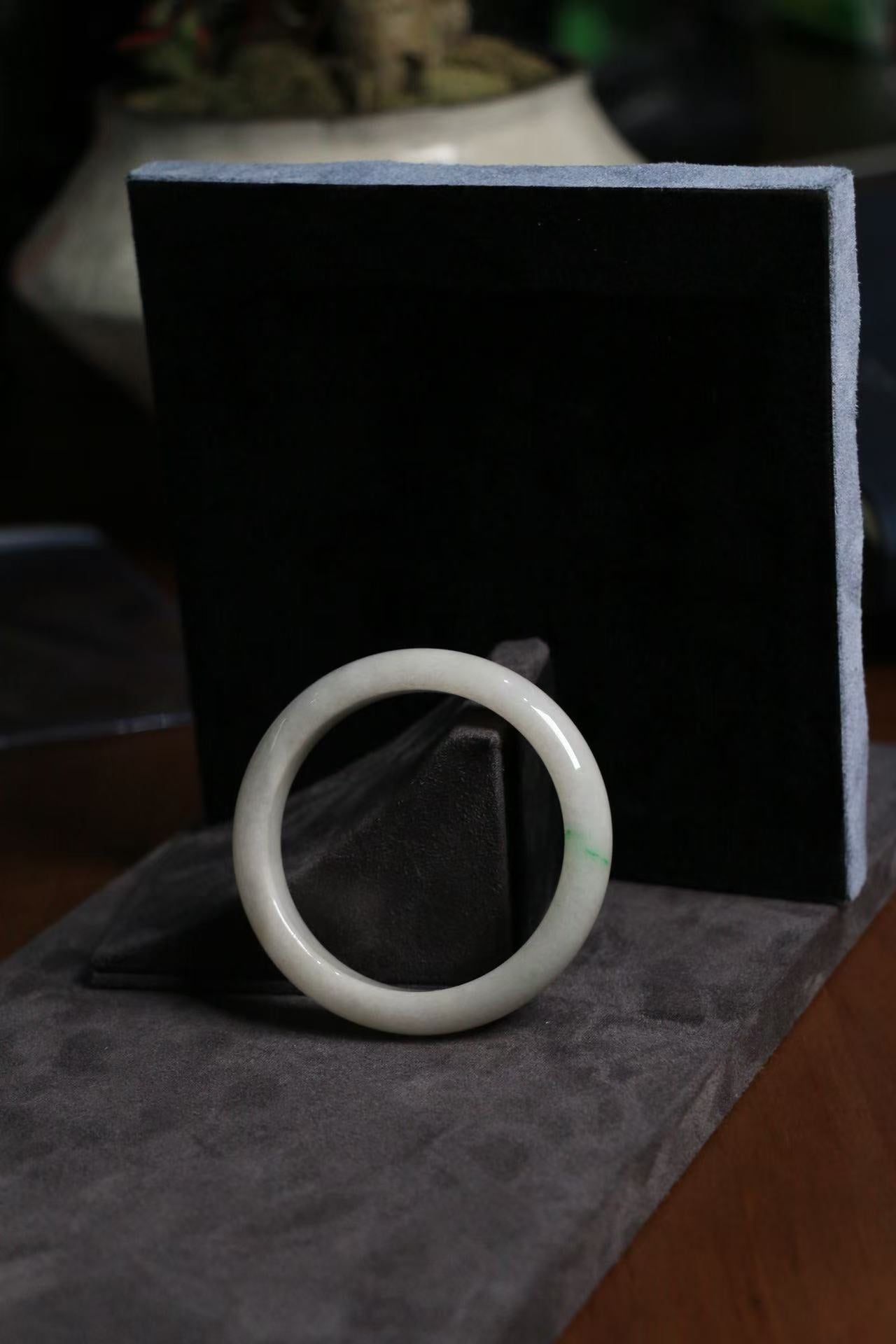 Harmonious White Green Jade Bangle - Unique Five Elements Feng Shui Jewelry for Chi Flow & Prosperity (Exclusive Piece)
