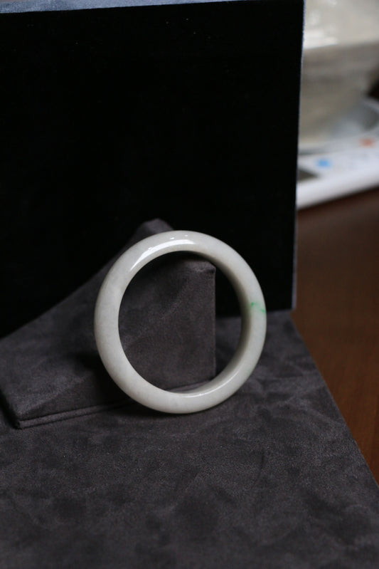 Harmonious White Green Jade Bangle - Unique Five Elements Feng Shui Jewelry for Chi Flow & Prosperity (Exclusive Piece)