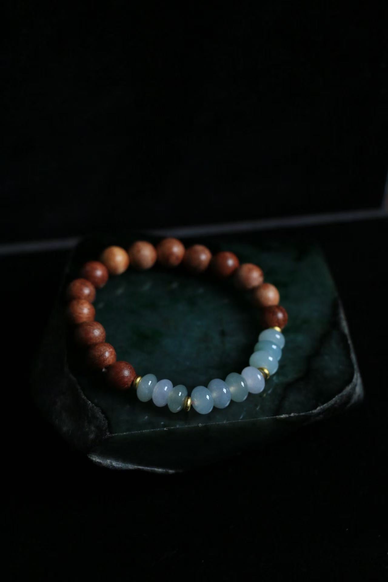White-Green Jade & Agarwood Energy Bracelet - Metal-Wood Fusion for Wealth Boost & Career Protection | Feng Shui Harmony