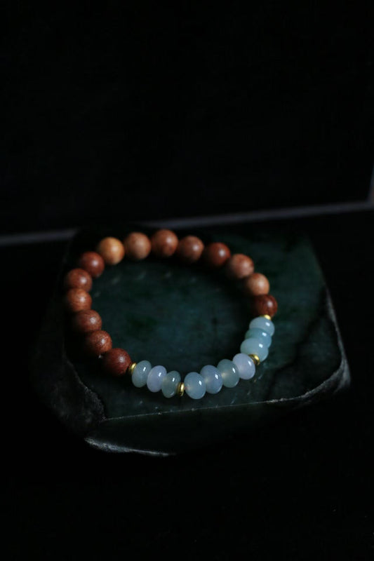 White-Green Jade & Agarwood Energy Bracelet - Metal-Wood Fusion for Wealth Boost & Career Protection | Feng Shui Harmony
