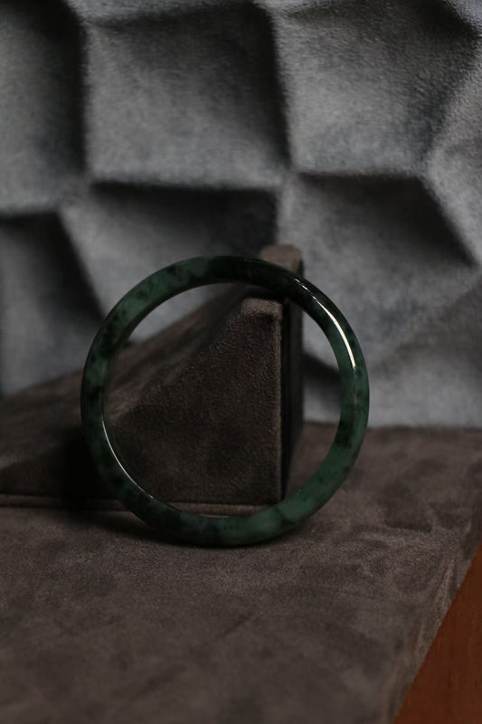 Mystic Green Black Jade Bangle - Exclusive Five Elements Feng Shui Protector for Grounding & Luck (One-Of-A-Kind)