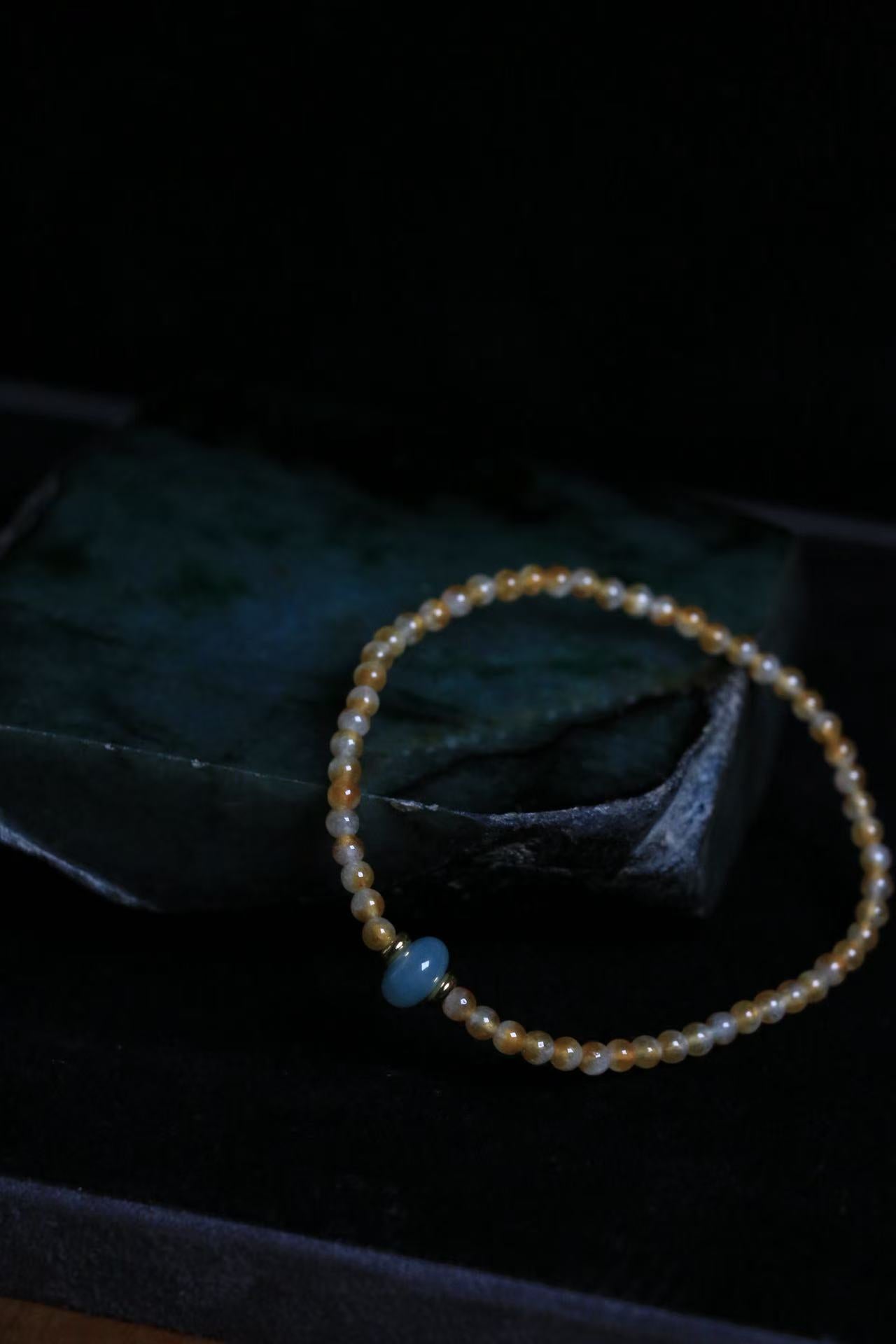 Dragon's Seed Money Bracelet - 56 Golden-Green Jade Beads for Continuous Wealth Flow & Career Growth