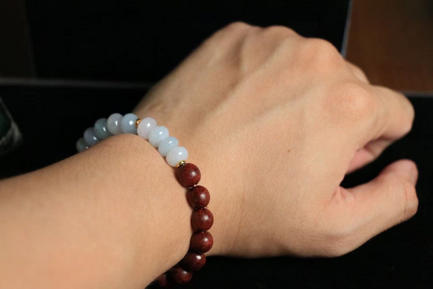 Triple-Element Purple-White-Green Jade Bracelet - Agarwood Infused for Metal-Water-Fire Wealth & Career Success